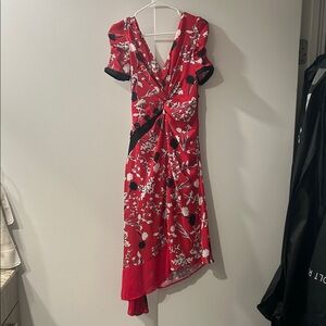 Self-portrait red floral midi dress with asymmetrical helm size UK 8 US 4